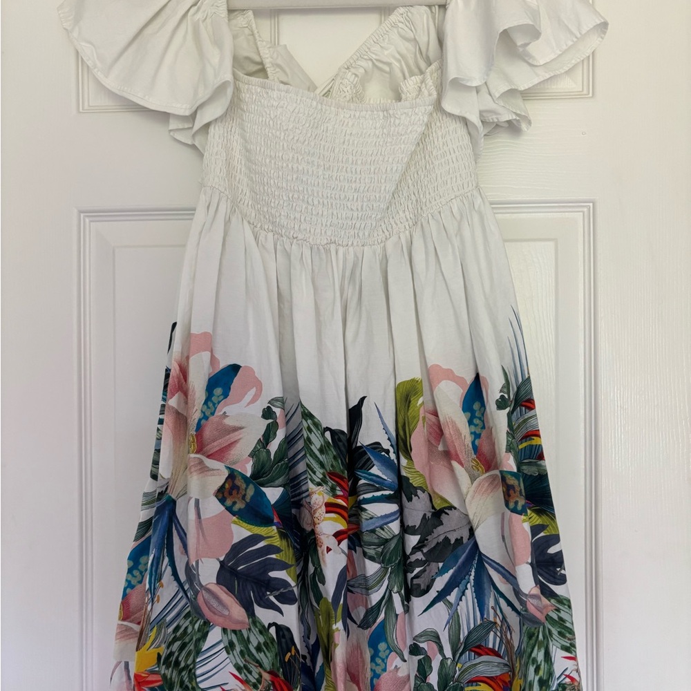 Anthropologie floral ruffle sleeve open back mini dress size Medium - Picture 3 of 7